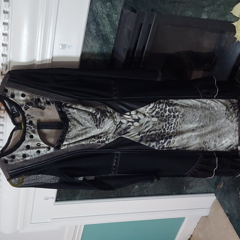 Leslie animal print dress, black, size 42 European, 14 UK, 10 US